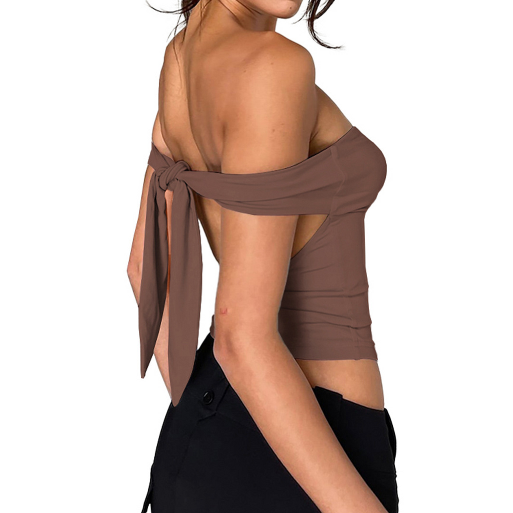 Women'S Fashion Sexy Solid Color Backless Bandage Off-Shoulder Halter Top