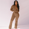 Women Fashion Stand Collar Zipper Drawstring Waist Jumpsuits