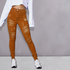 Women Fashion Basic Solid Color Ripped Skinny Jeans