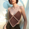 Summer Fashion Blocking Color Sexy Backless Irregular Knitted Women Vacation Camis