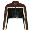 Motorcycle Style Street Women Fashion Rivet Color-Block PU Jacket