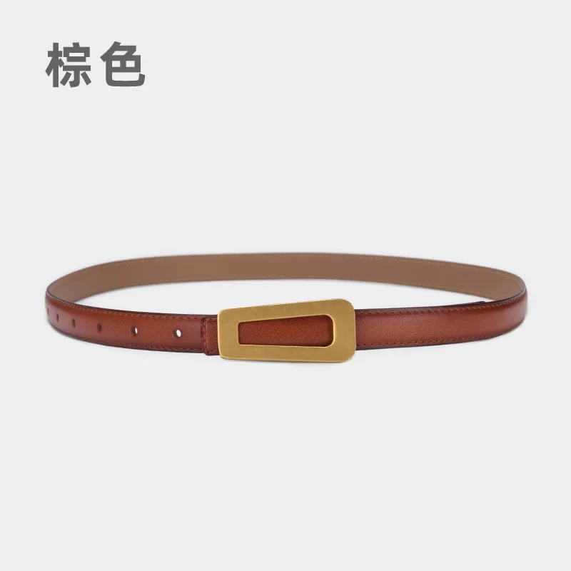 Women'S Fashion Casual Retro Alloy Smooth Buckle Thin Leather Belt