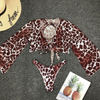 Sexy Leopard Lace-Up Long-Sleeve Three-Pieces Swimwear