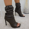 Sexy Women Peep Toe Design Solid Color Pu Stiletto Heels Mid-Calf Boots