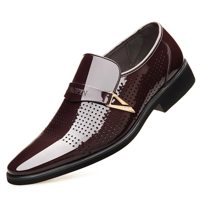 Men'S Fashion Pointed Toe Hollow Breathable Pu Leather Shoes