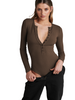 Fashion Casual Solid Color Women Ribbed Long Sleeve V Neck Basic Button Bodysuits