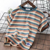 Kids Boys Casual Round Neck Short Sleeve Wide Stripe Loose T-Shirt