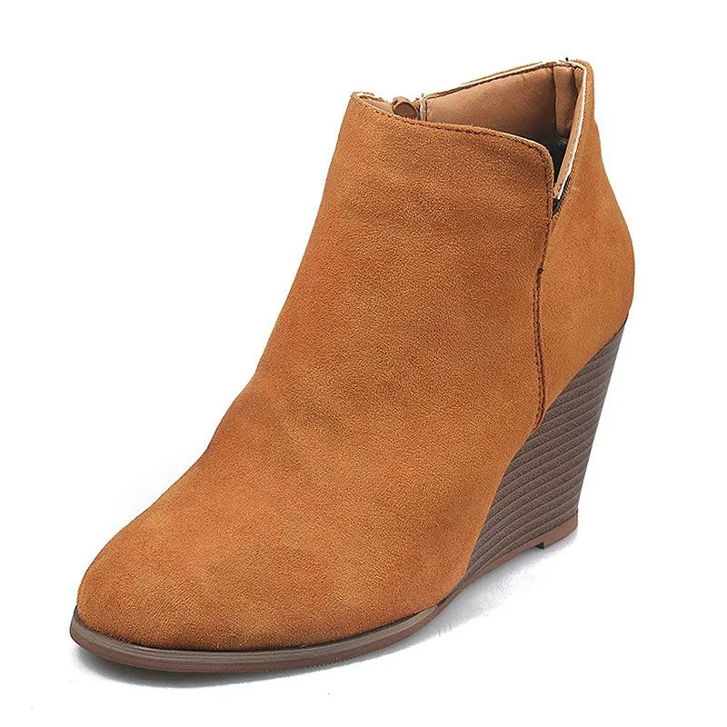 Suede Upper Wedge Heel Short Boots