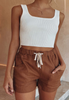 Women Fashion Casual Basic Solid Color Drawstring Waist Lace-Up Shorts