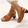 Women Fashionable Solid Color Plus Size Open Toe Hollow Buckle Chunky Heeled Sandals