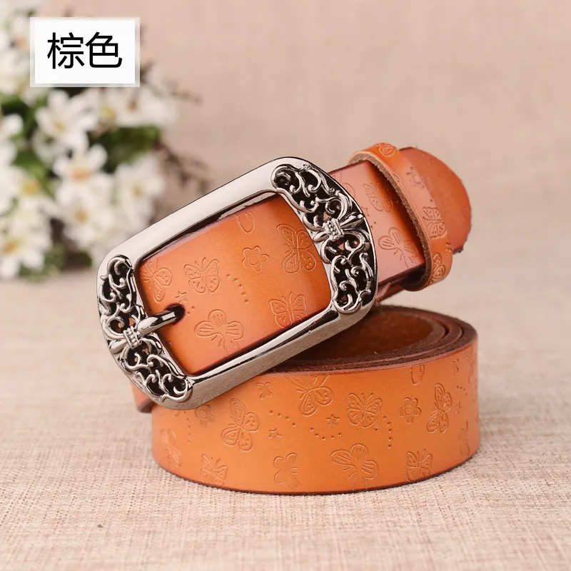 Women'S Fashion Casual Retro Engraved Alloy Pin Buckle Belt