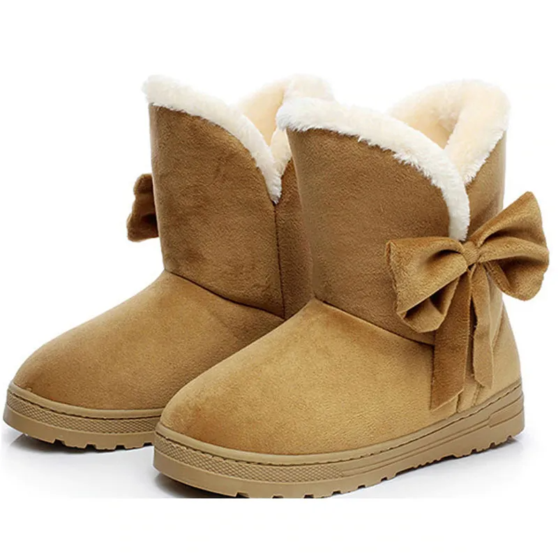 Women Winter Bow Decor Fleece Lined Plush Snow Short Boots