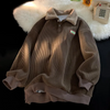 Corduroy Polo Collar Men Winter Fleece-Lined Thickened Lamb Wool Lapel Sweatshirt