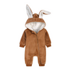 Kids Baby Boys Girls Autumn Winter Casual Cute Solid Color Rabbit Ears Fleeces Long Sleeve Hooded Bodysuit