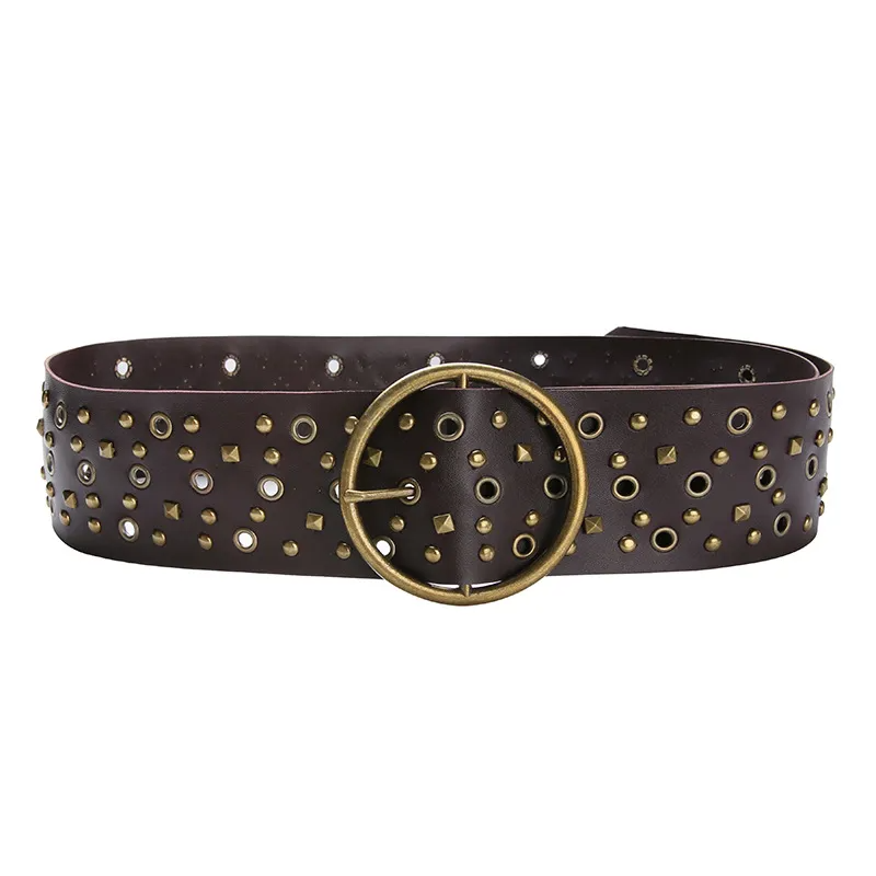 Women Fashion Vintage Rivet Ring PU Leather Belt