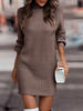 Women Winter Turtleneck Long Sleeve Solid Color Knitted Dress