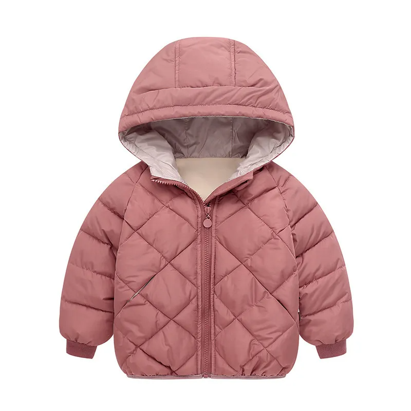 Winter Kids Rhombus Pattern Long-Sleeve Hooded Coat