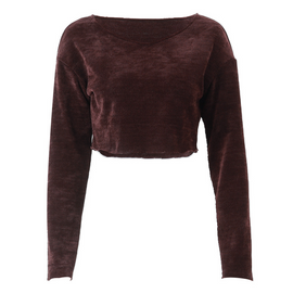 Women Fashion Vintage Solid Color Knitted Long Sleeve Crop Top