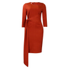 Women Fashion Office Solid Color Diagonal Collar Cropped Sleeves Pleated Lace-Up Tight Dress