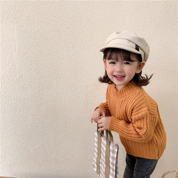 Children Kids Boys And Girls Solid Color Basic Long Sleeve Mid-Neck Sweater