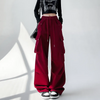 Women Casual High Waist Loose Solid Color Cargo Pants