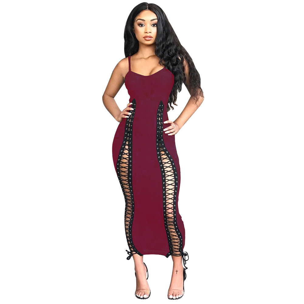 Women'S Fashion Sexy Slit Bandage Spaghetti Strap Dress