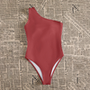 Women'S Solid Color High Waist One Shoulder Sexy One Piece Swimsuit