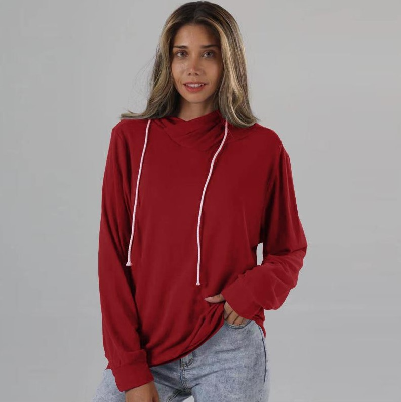 Autumn Women Drawstring Casual Solid Color Long Sleeve Sweatshirt