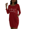 Women Fashion Casual Heart Letter Print Round Neck Loose Dress