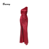 Women Fashion Elegant Solid Color One-Shoulder Sequin Maxi Evening Dress