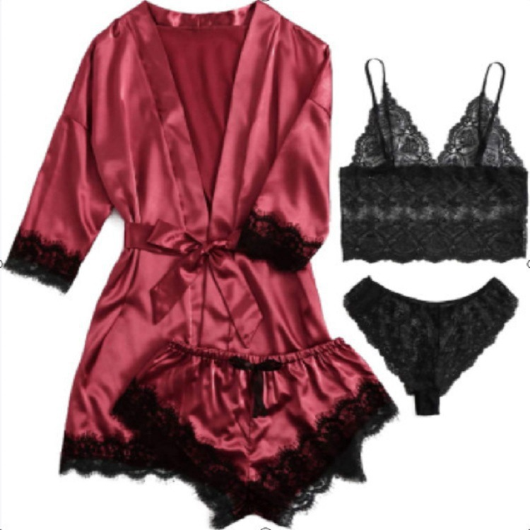 Women'S Sexy Suspender Pajamas Pajamas Four Piece Set