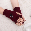 (Buy 1 Get 2) Autumn Winter Women Fashion Devil Eye Embroidered Warm Knitted Half Finger Gloves
