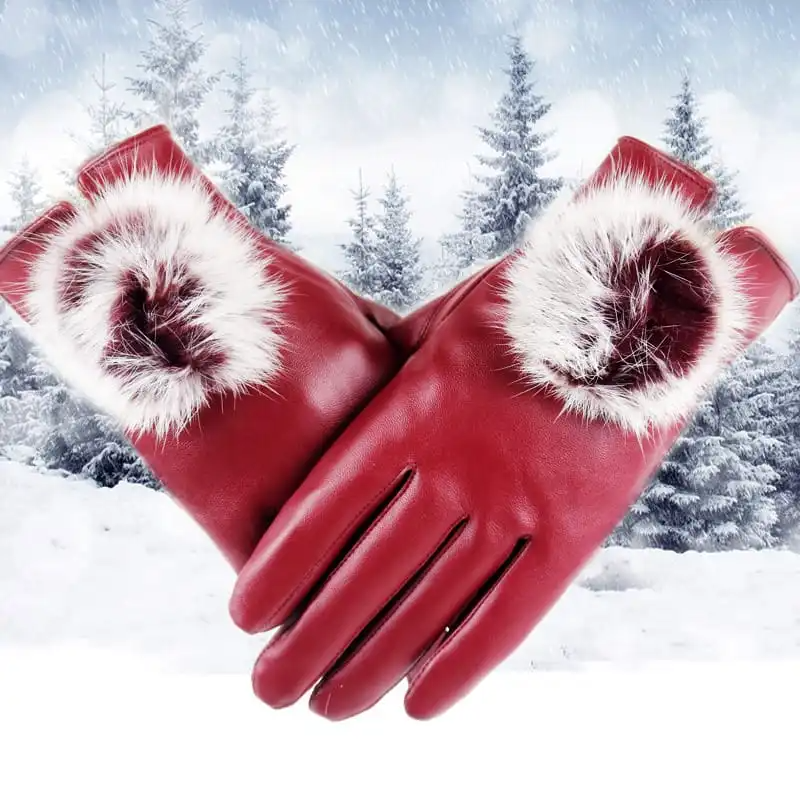 (Buy 1 Get 1) Women Fashion Pompom Design PU Gloves