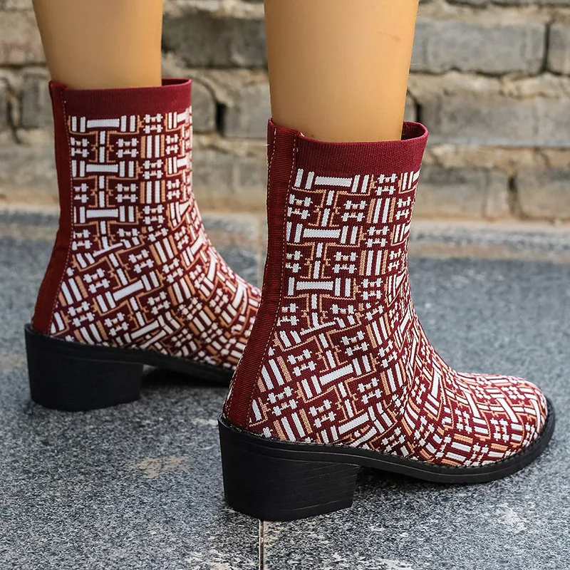 Women Simple Plus Size Fashion Print Pointed Toe Short Boots