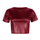 Women Summer Fashion Pu Leather Cropped Navel Round Neck Short Sleeve Top