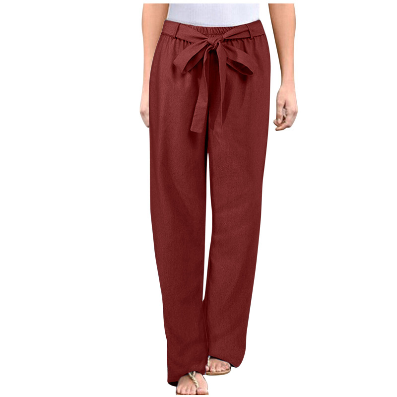 Women'S Fashion Casual Cotton Linen Printed Elastic-Waist Pants