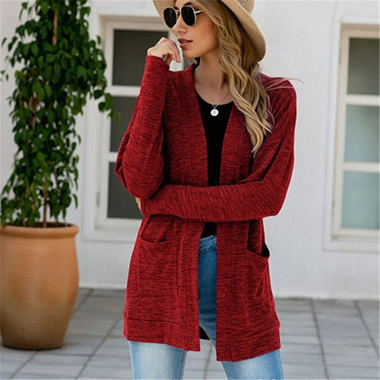 Women Casual Long Sleeve Pocket Knitted Cardigan Coat