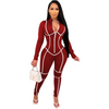 Women'S Fashion Solid Color Zipper Slim Fit Long-Sleeved Sports Striped Jumpsuits