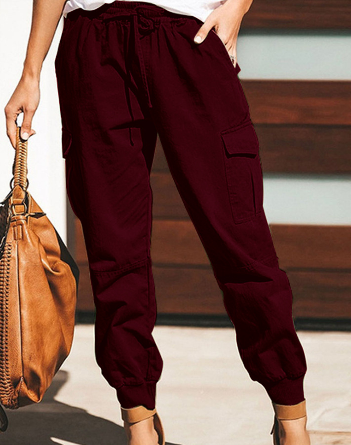 Women'S Casual Fashion Solid Color Pocket Cargo Pants