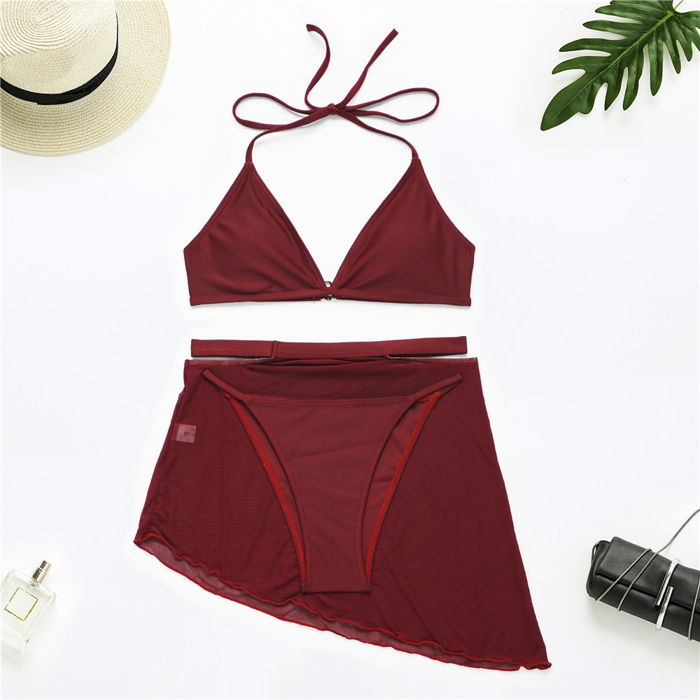 Women Sexy Transparent Mesh Swimsuit Three-Piece Set