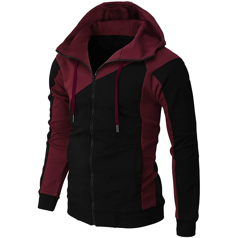 Men Casual Contrasting Color Slim Hooded Long Sleeve Sports Jacket