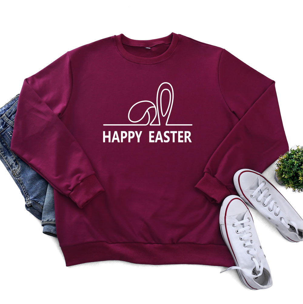 Easter Fashion Ladies Long Sleeve Bunny Ears Printed Round Neck Sweatshirt
