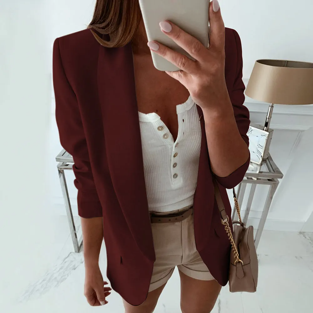 Work Women Lapel Solid Color Slim Fit Blazer