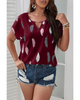 Fashion Casual Summer Vacation Plus Size Women V-Neck Feather Print Short-Sleeved Casual Blouse