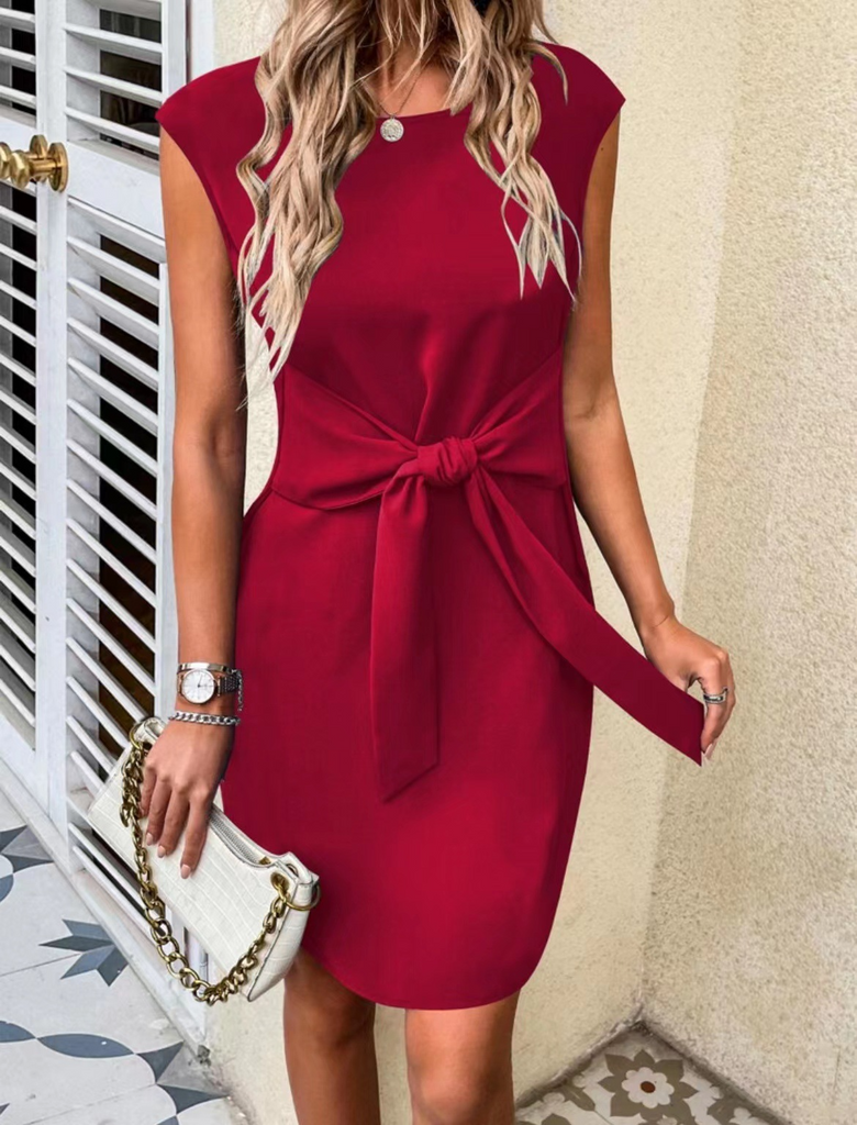 2 Pieces Fashion Women Elegant Round Neck Casual Solid Color Dress