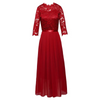 Women Stitching Chiffon Evening Dress Round Neck Long Sleeve Maxi Dress