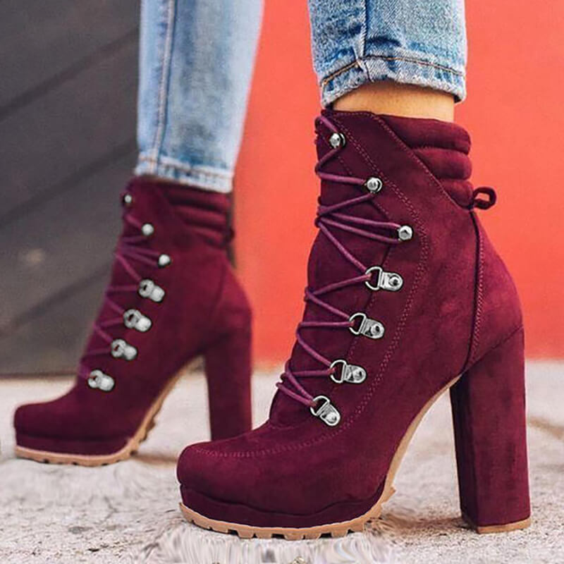 Women Bigger Sizes Lace-Up Design Heeled Martin Boots