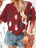 Summer Casual Women'S Lapel Feather Print Short Sleeve Shirt Office Chic Blouse