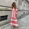 Women Ramadan /Eid Elegant Long Puff Sleeve Ruffled All Over Print Plus Size Loose Dress