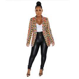 Women Fashion Printing Lapel V-Neck Long-Sleeved Blazer
